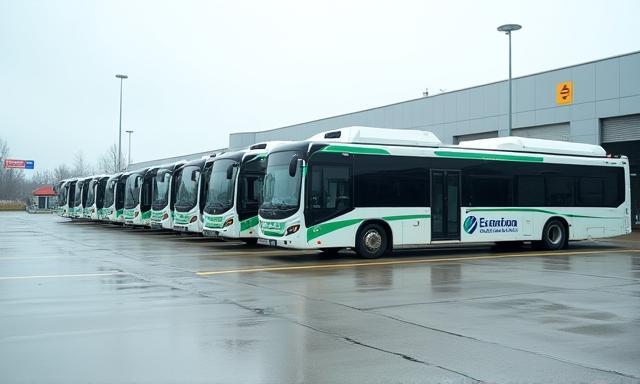 水素バスが整然と並ぶ公共交通