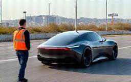 エンジニアが水素車両の実験走行を実施中